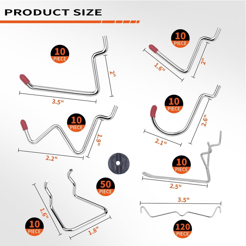 Calx 338PCS Pegboard Hooks Organizer Kit, Fit 1/8 or 1/4 inch Peg Board with Storage Bins, Pegboard Assortment Hooks Accessories Tool Hanging Storage for Garage, Kitchen, Bathroom (338) - Image 3